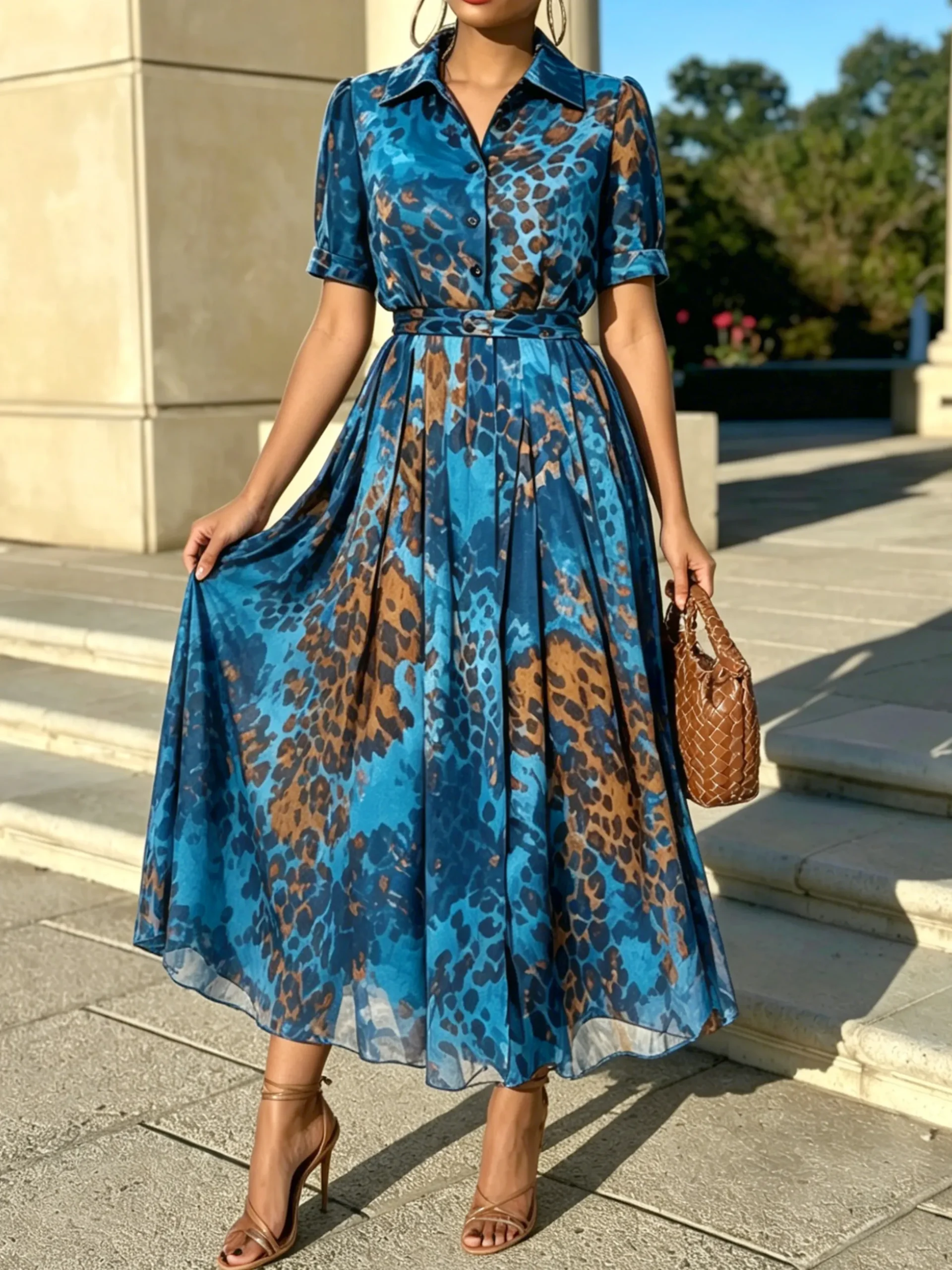 Urban Leopard Printing Color Block Midi Dress
