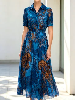 Urban Leopard Printing Color Block Midi Dress