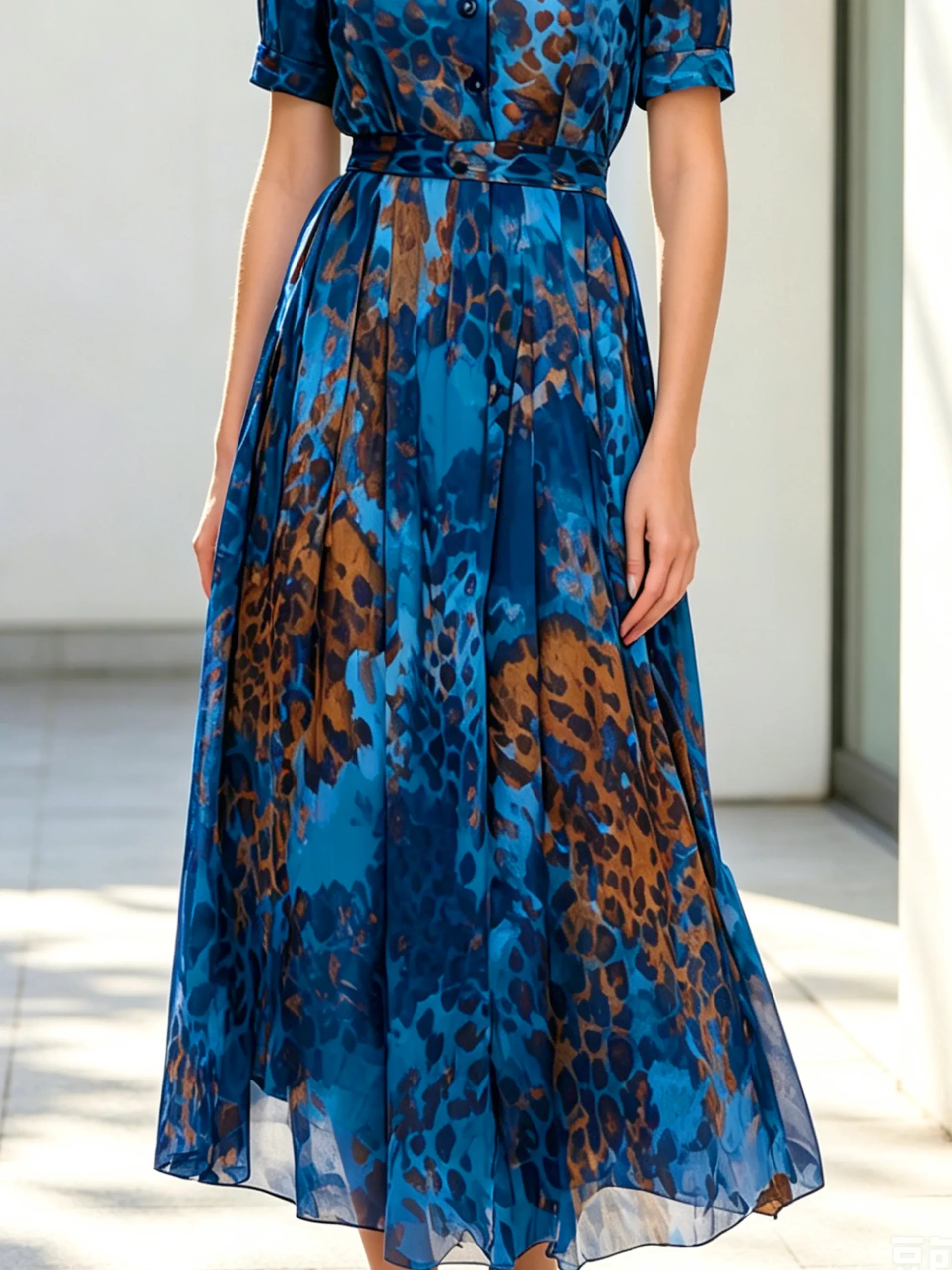 Urban Leopard Printing Color Block Midi Dress