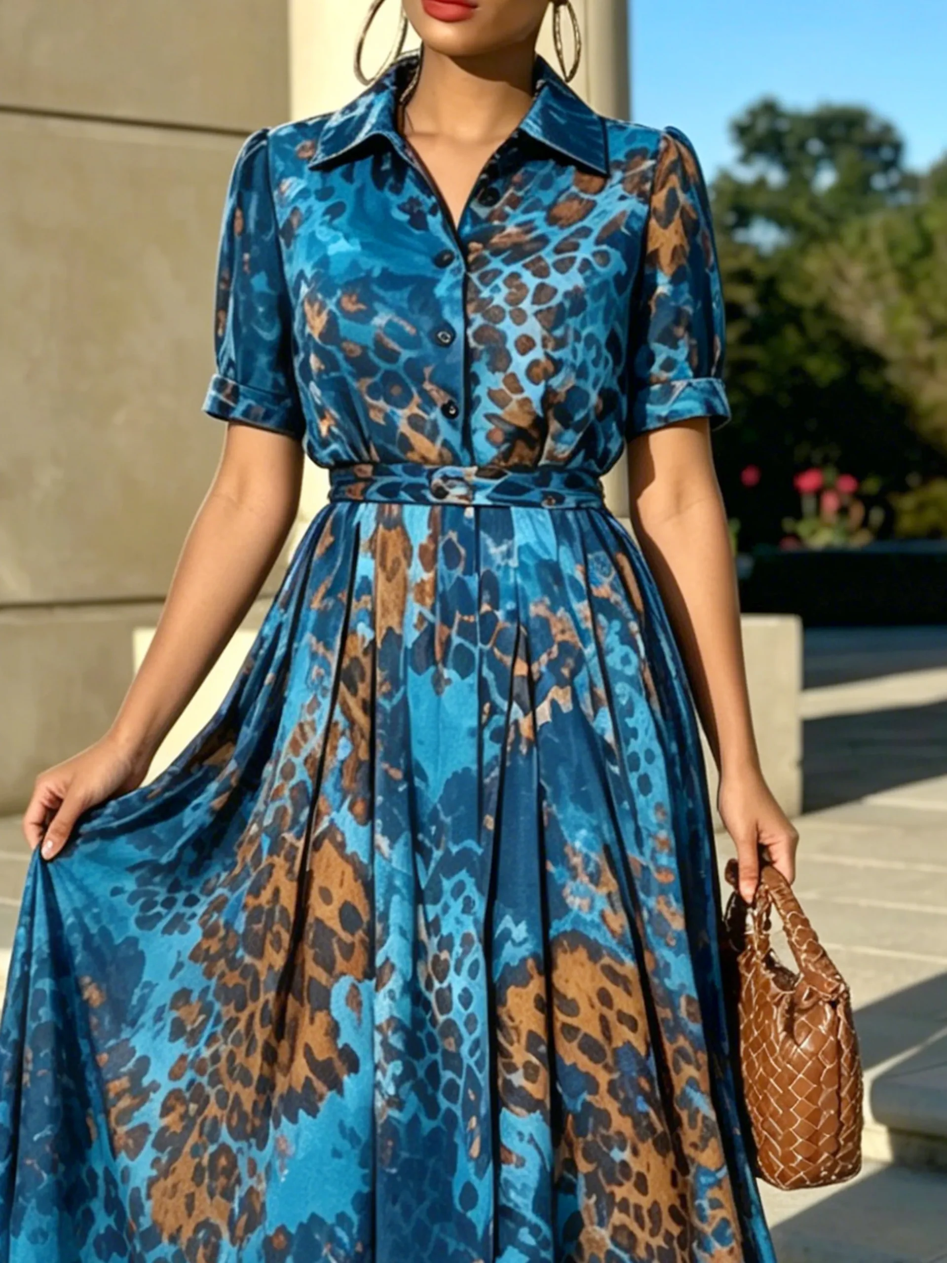 Urban Leopard Printing Color Block Midi Dress