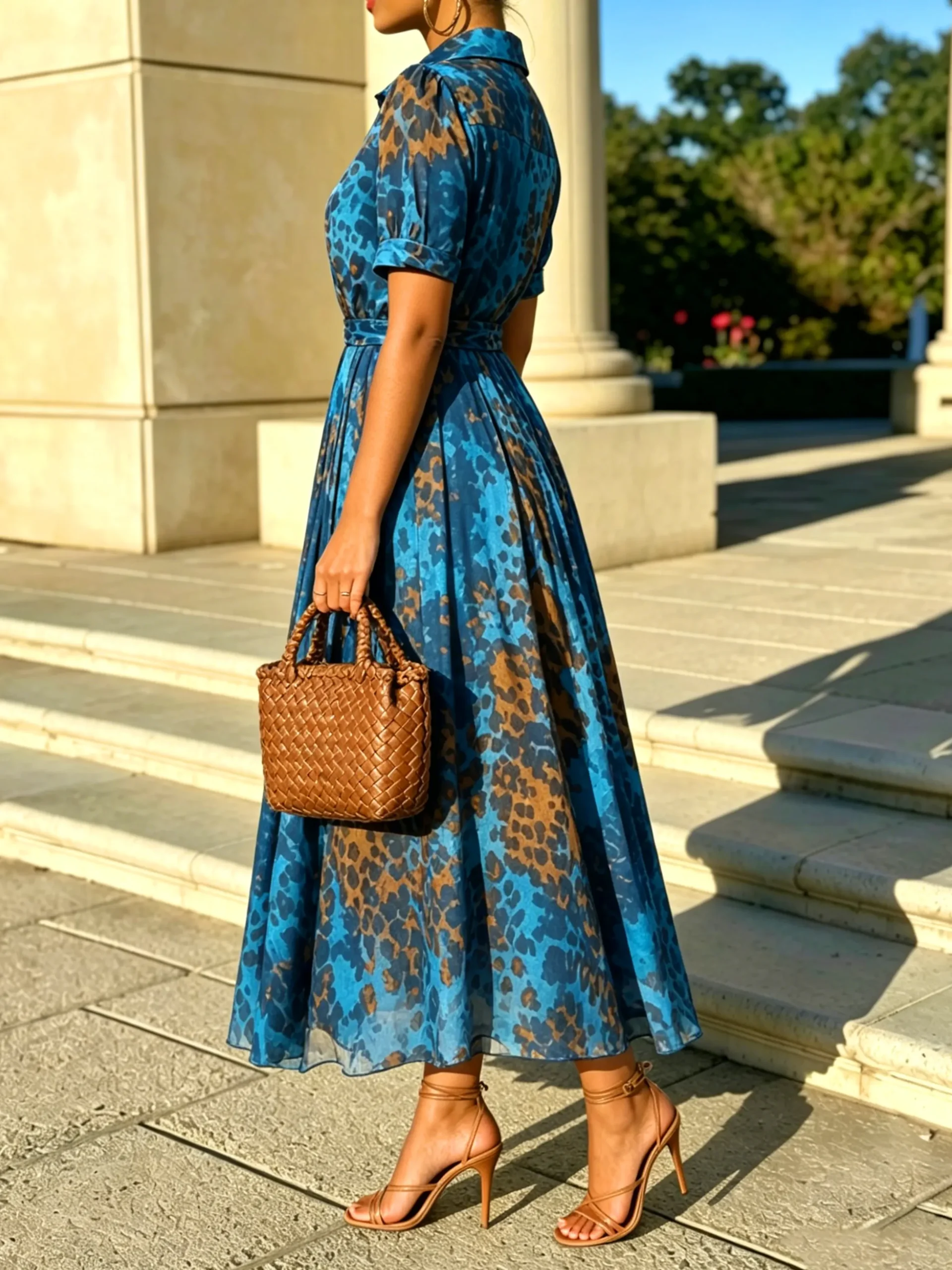 Urban Leopard Printing Color Block Midi Dress