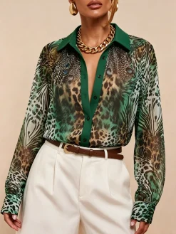 Urban Leopard Printing Shirt Collar Shirt