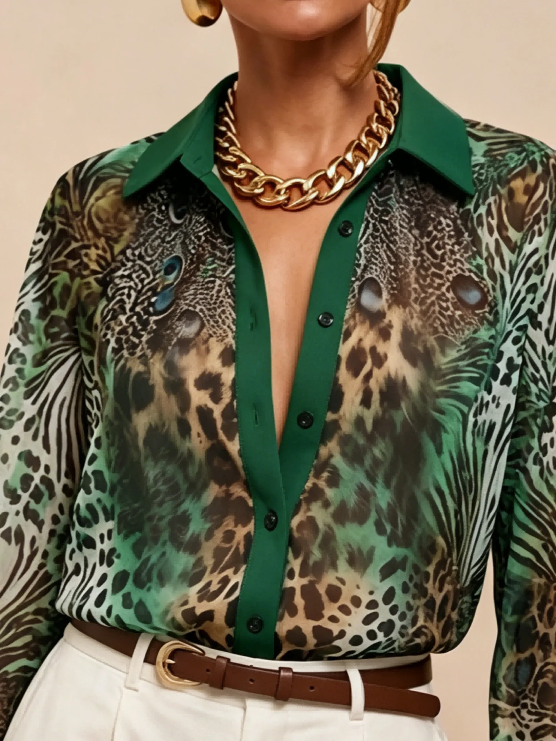 Urban Leopard Printing Shirt Collar Shirt