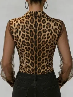 Urban Leopard Split Joint Shirt Collar Shirt