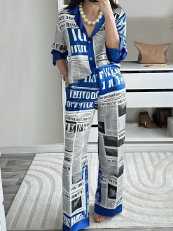 Urban Letter Pattern Printing Wide Leg Pants