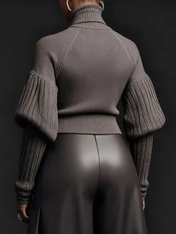 Urban Minimalist Turtleneck Puff Sleeve Sweater