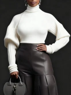Urban Minimalist Turtleneck Puff Sleeve Sweater