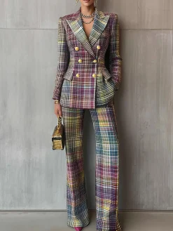 Urban Multi-Plaid Lapel Blazer