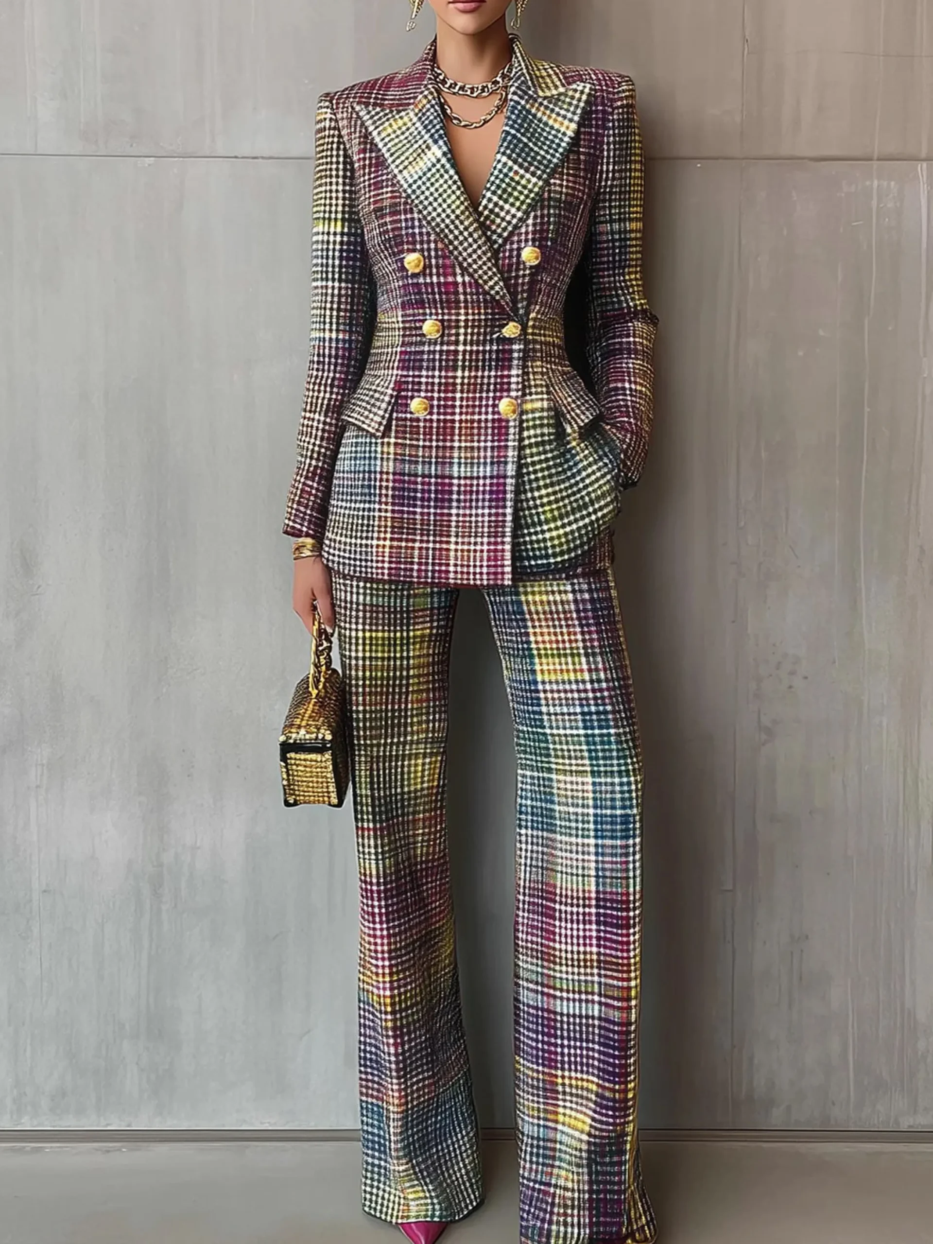 Urban Multi-Plaid Straight-Leg Pants