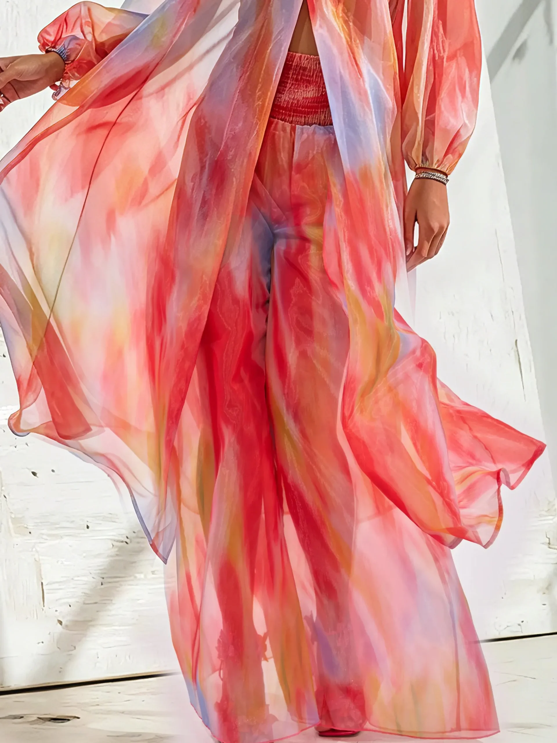 Urban Ombre Printing Color Block Wide Leg Pants