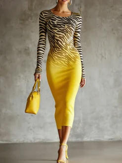 Urban Ombre Printing Crew Neck Midi Dress