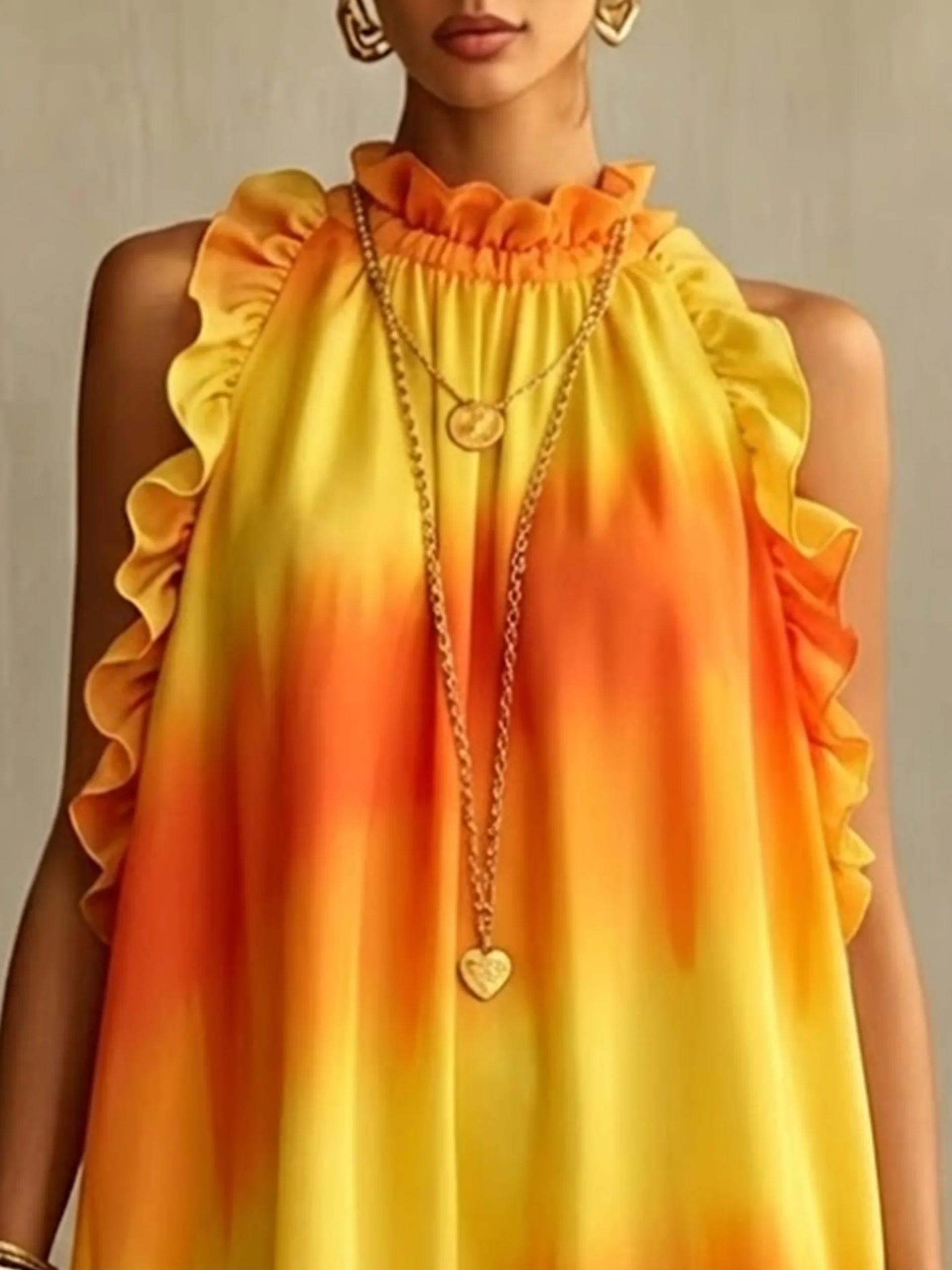 Urban Ombre Printing Mock Neck Mini Dress