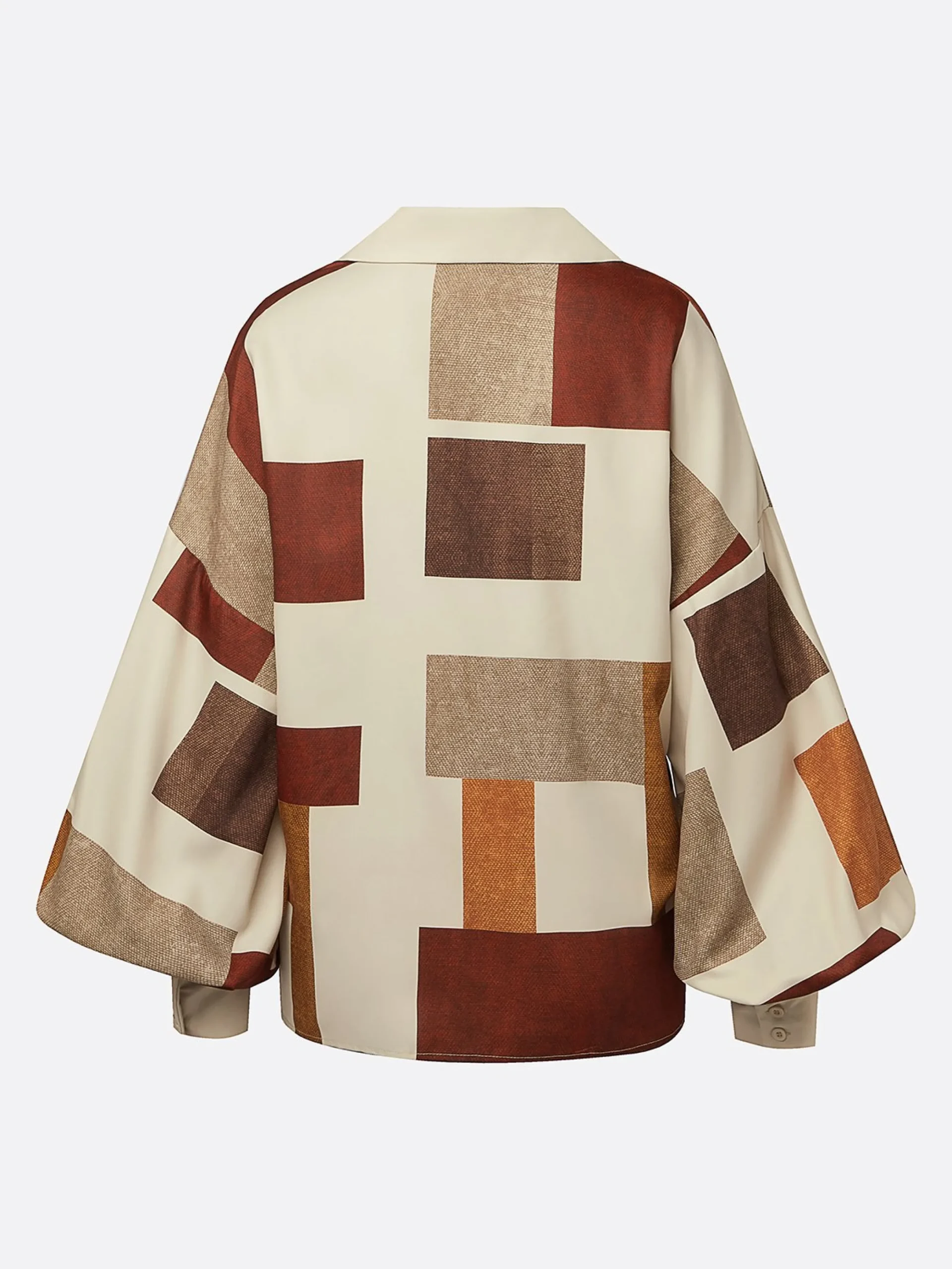 Urban Plaid Balloon-Sleeve Buckle Shirt