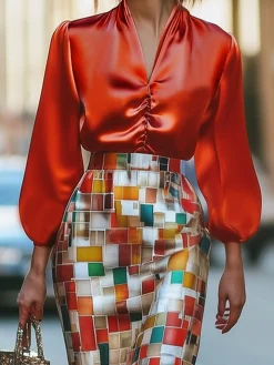 Urban Plaid Knee Length Skirt