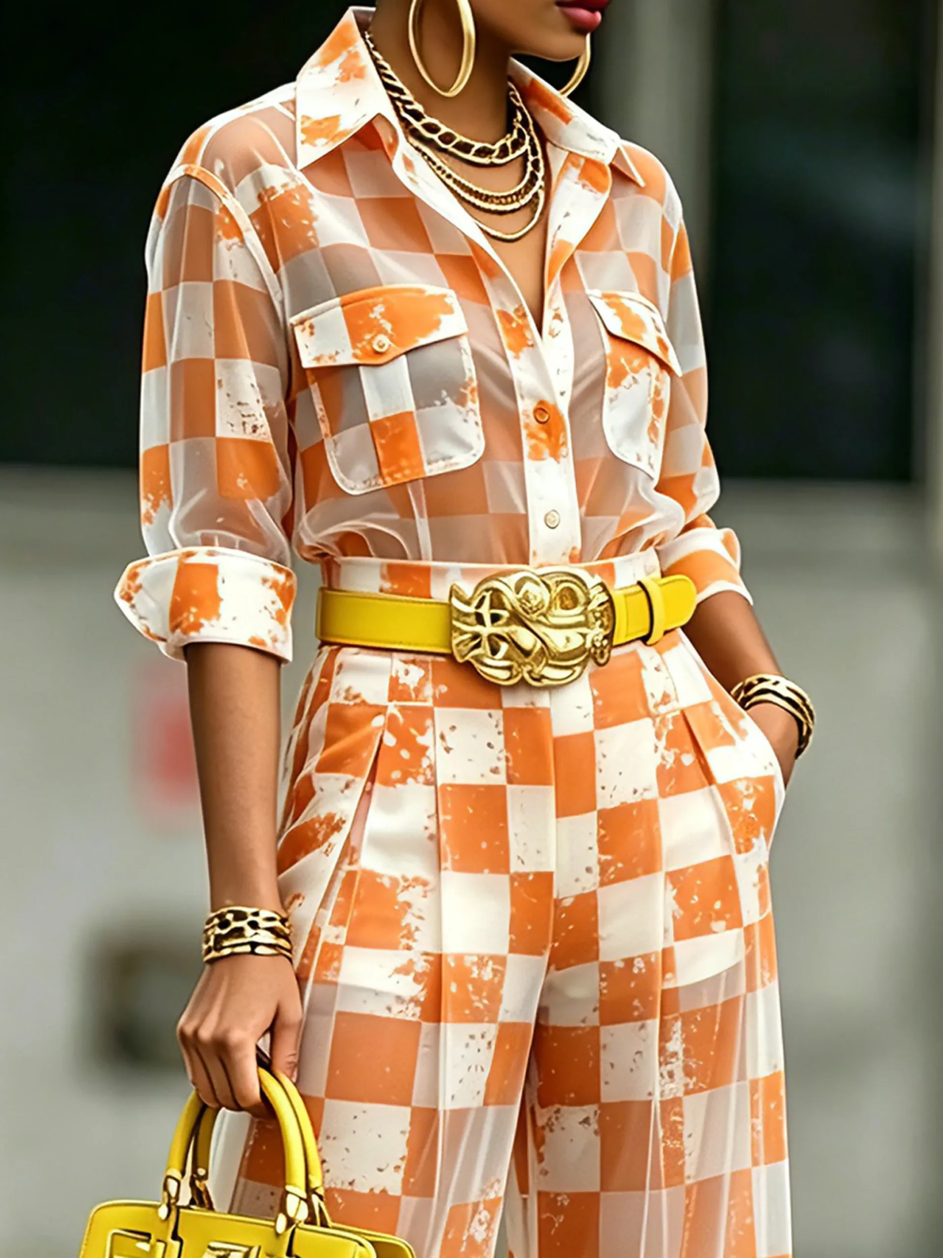 Urban Plaid Printing Shirt Collar Shirt