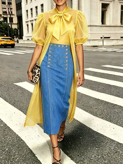 Urban Plain Bow Tie Neck Blouse