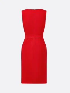 Urban Plain Buttoned Cross Neck Midi Dress With Belt
