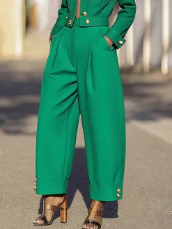 Urban Plain Buttoned Fashion Pants