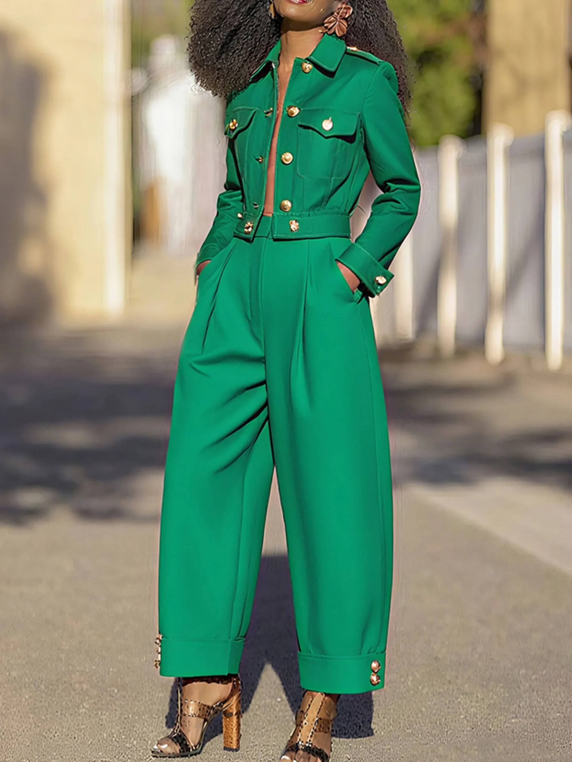 Urban Plain Buttoned Fashion Pants