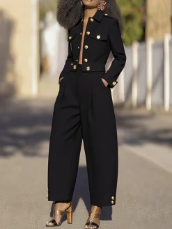 Urban Plain Buttoned Fashion Pants