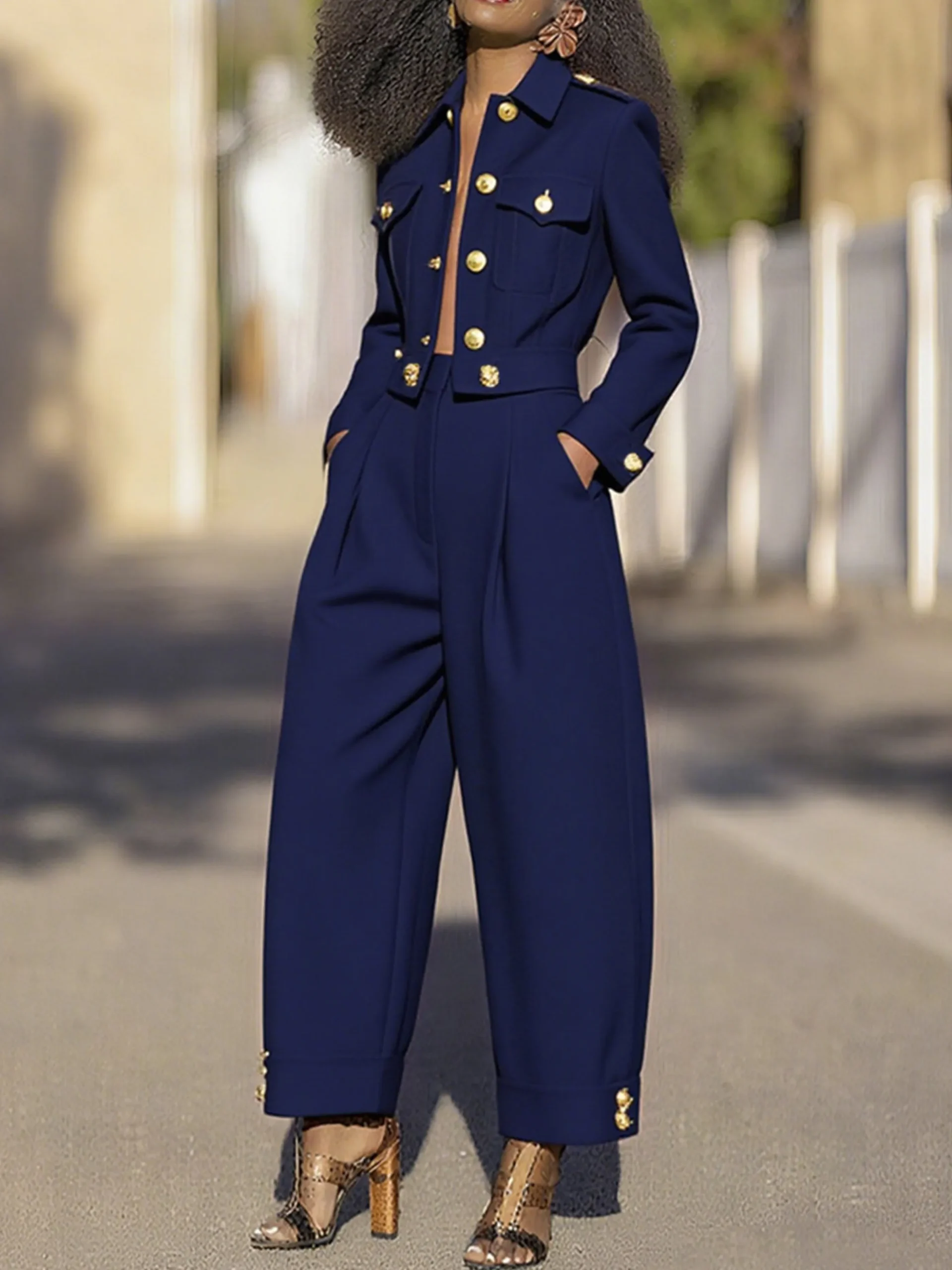 Urban Plain Buttoned Fashion Pants