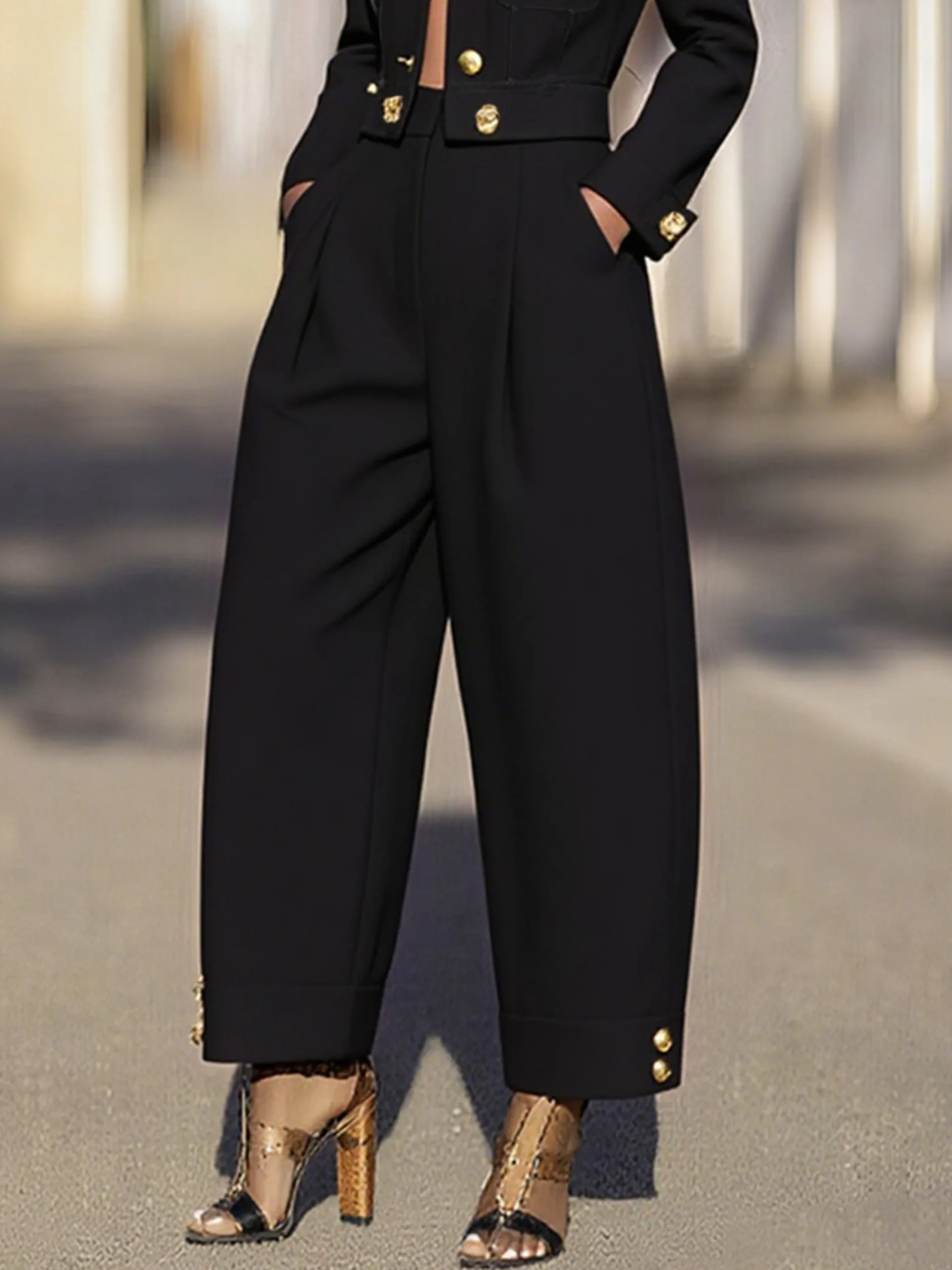 Urban Plain Buttoned Fashion Pants
