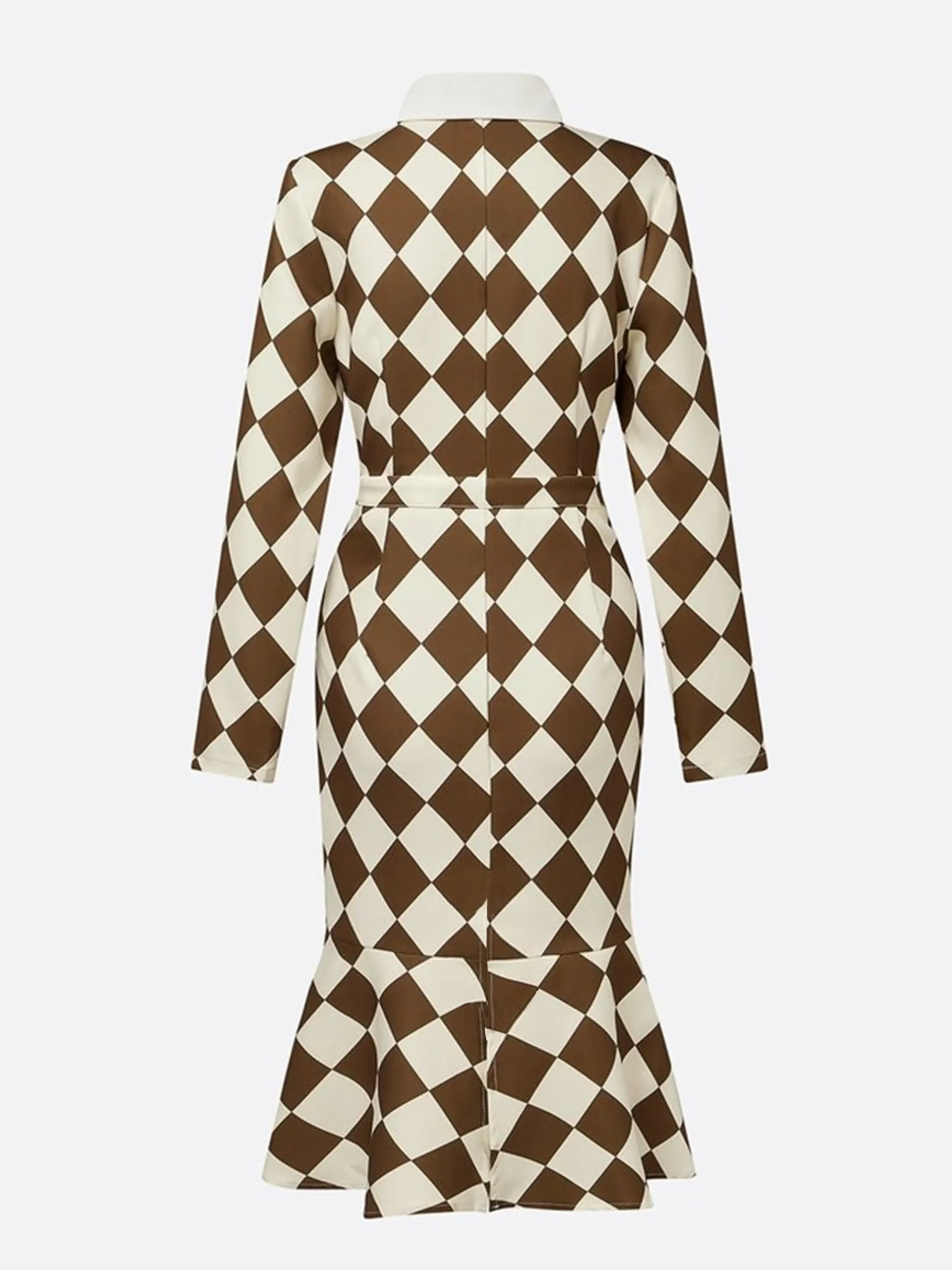Urban Plain Buttoned Shirt Collar Midi Dress With Tie