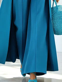 Urban Plain Buttoned Wide Leg Pants