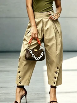 Urban Plain Button-Front Straight Pants