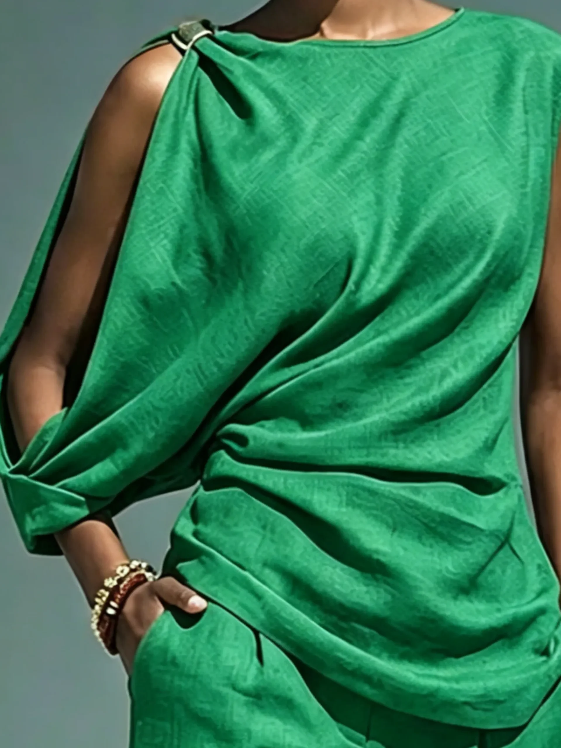 Urban Plain Cotton Linen Sleeveless Blouse Chic Off-Shoulder Summer Daily Top