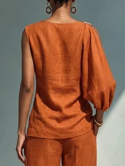 Urban Plain Cotton Linen Sleeveless Blouse Chic Off-Shoulder Summer Daily Top