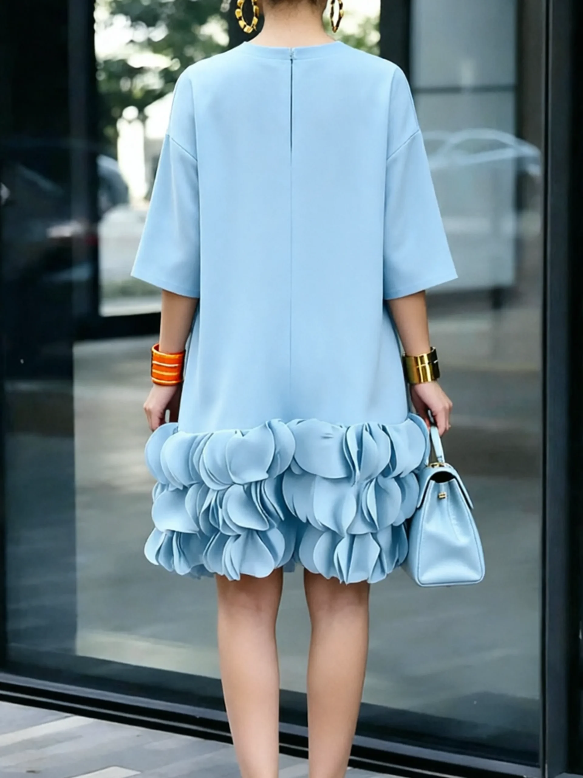 Urban Plain Crew Neck Knee Length Dress