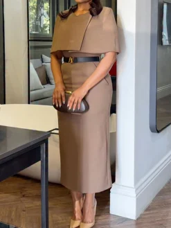 Urban Plain Crew Neck Midi Dress No Belt