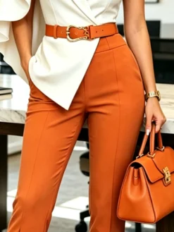 Urban Plain Fashion Pants No Belt