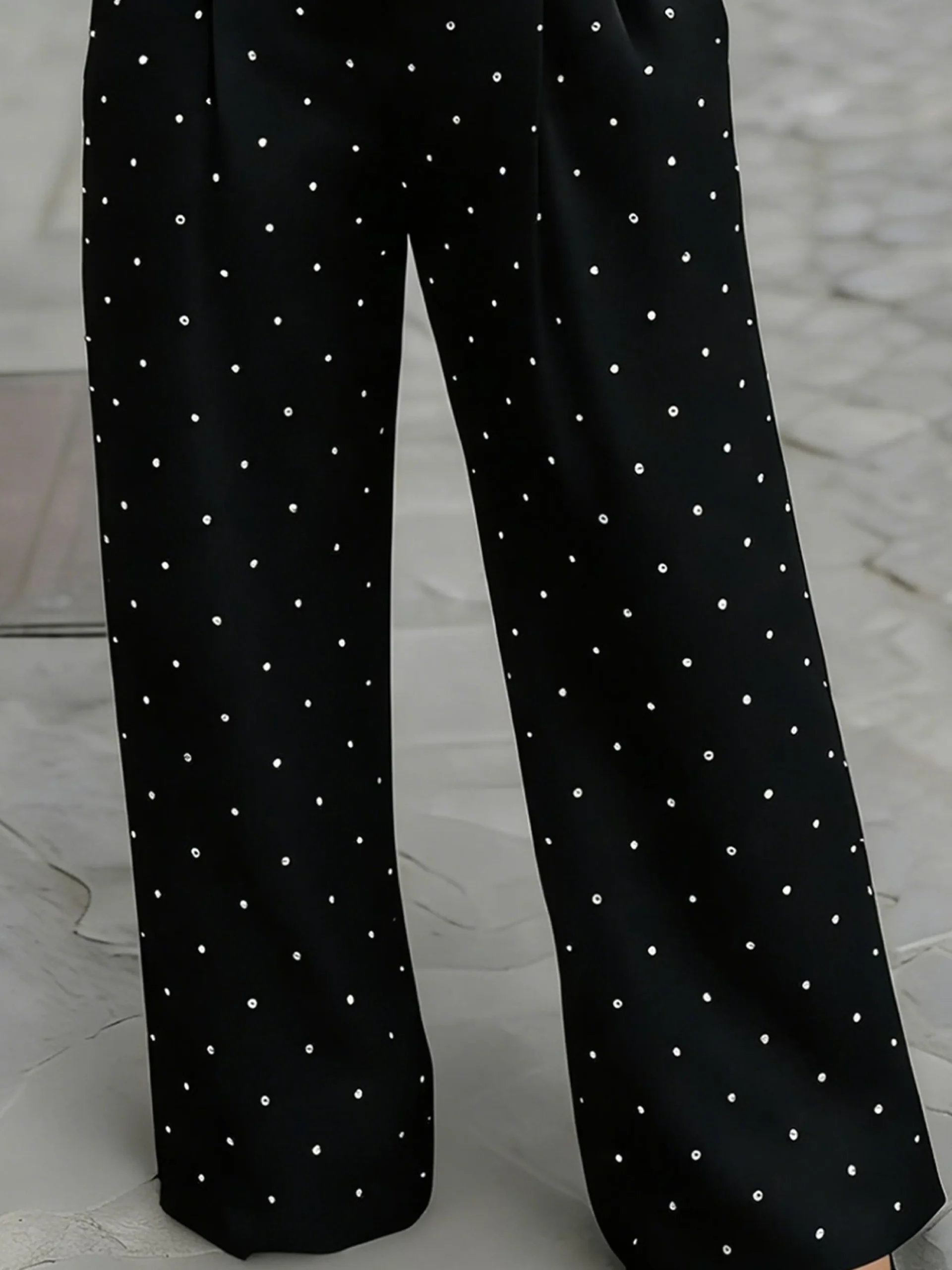 Urban Plain Hot Drilling Wide Leg Pants
