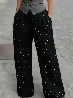 Urban Plain Hot Drilling Wide Leg Pants