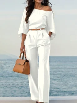 Urban Plain Irregular Craftsmanship One Shoulder Balloon Sleeve Blouse