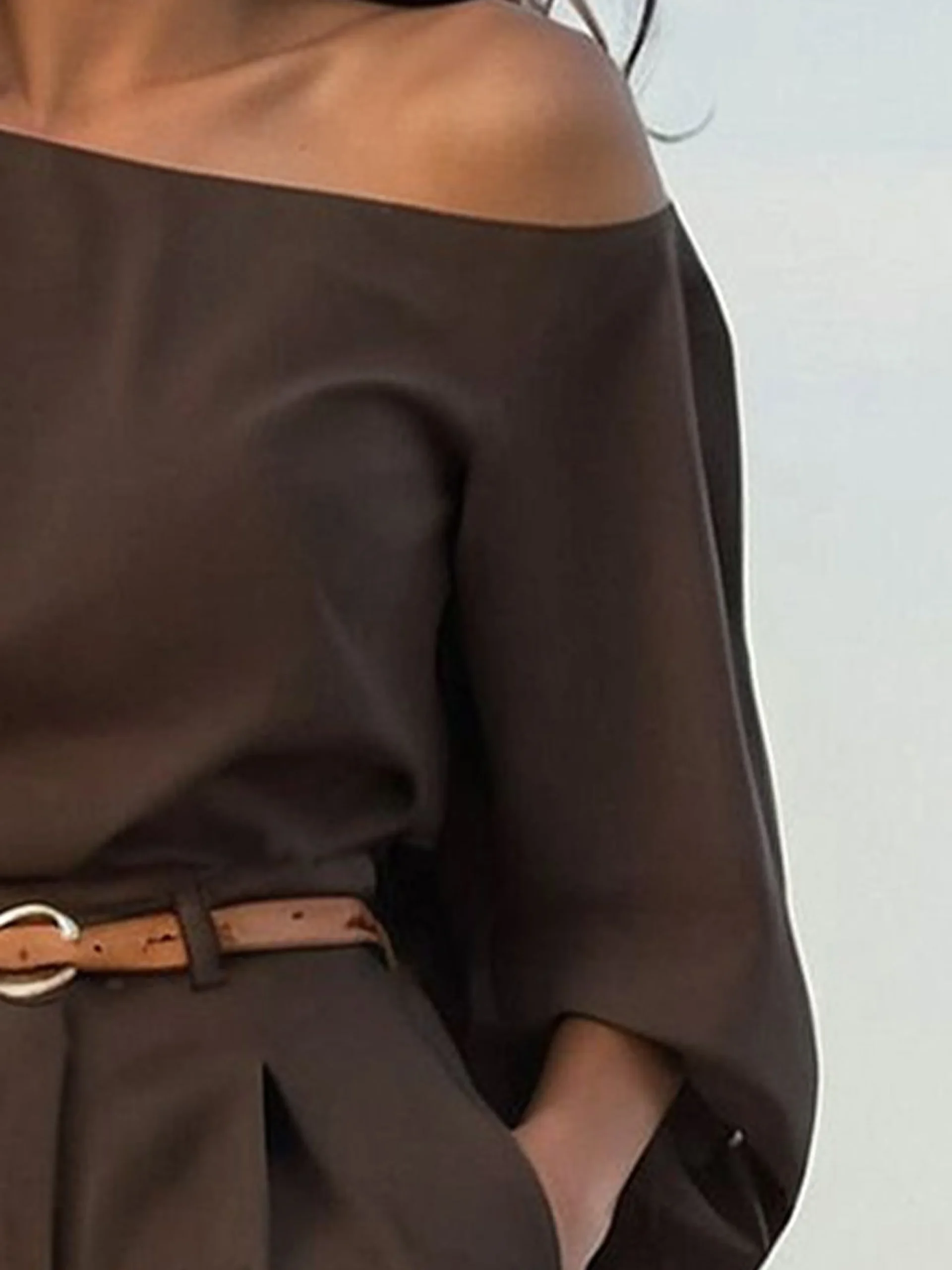 Urban Plain Irregular Craftsmanship One Shoulder Balloon Sleeve Blouse