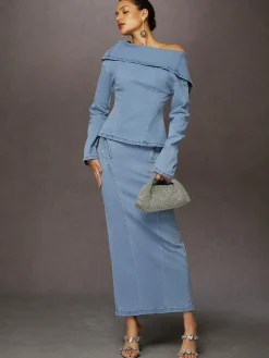 Urban Plain Irregular Craftsmanship Denim Top