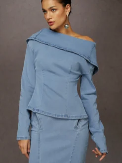 Urban Plain Irregular Craftsmanship Denim Top