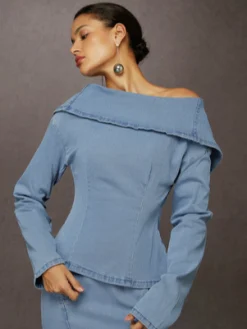 Urban Plain Irregular Craftsmanship Denim Top