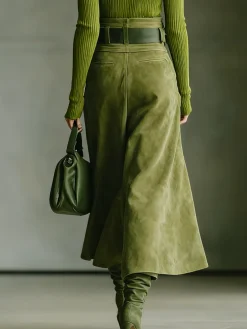 Urban Plain Midi Faux Leather Skirt