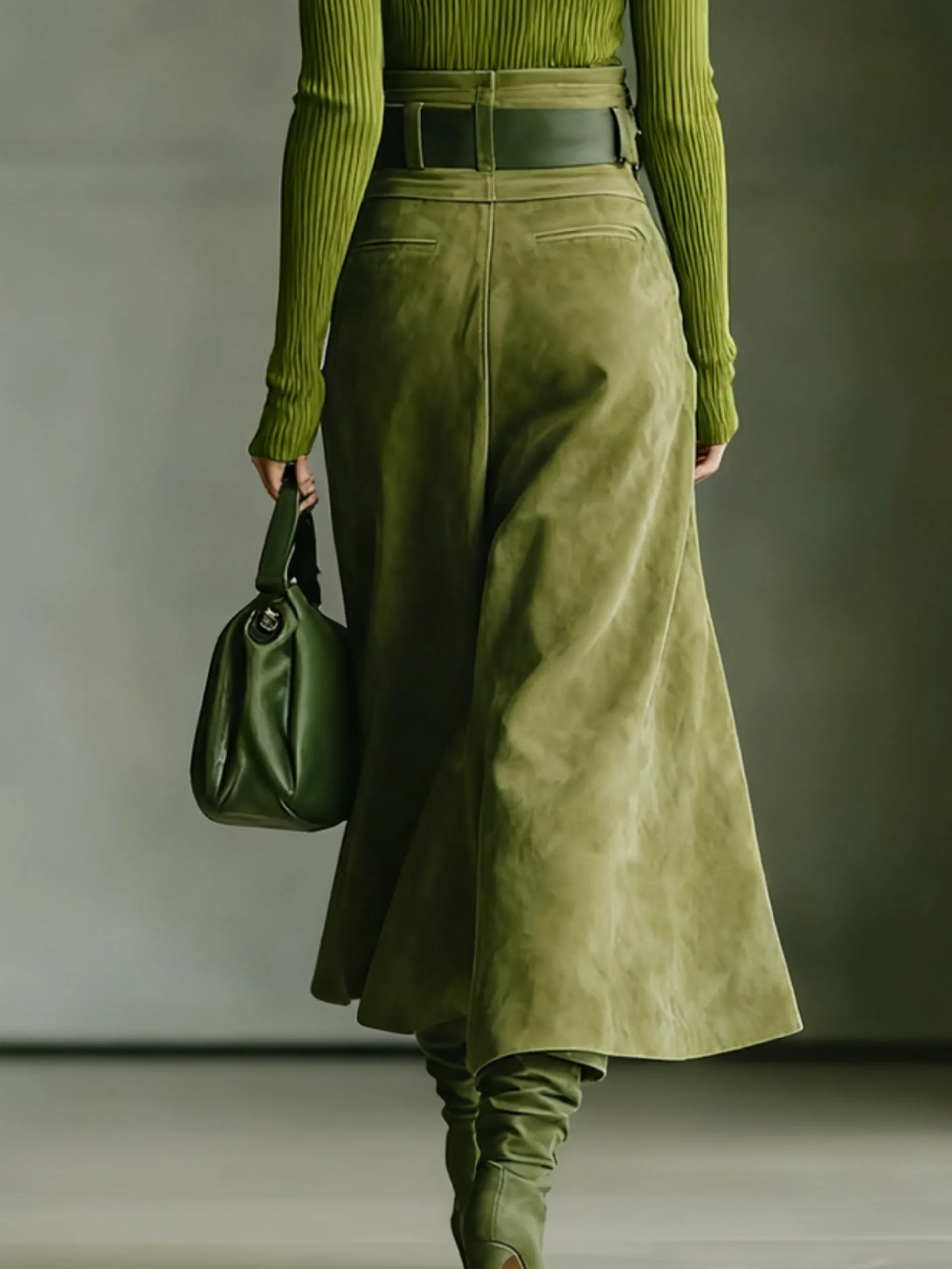 Urban Plain Midi Faux Leather Skirt