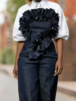 Urban Plain Peplum Cold Shoulder Denim Top Does Not Include Shirt