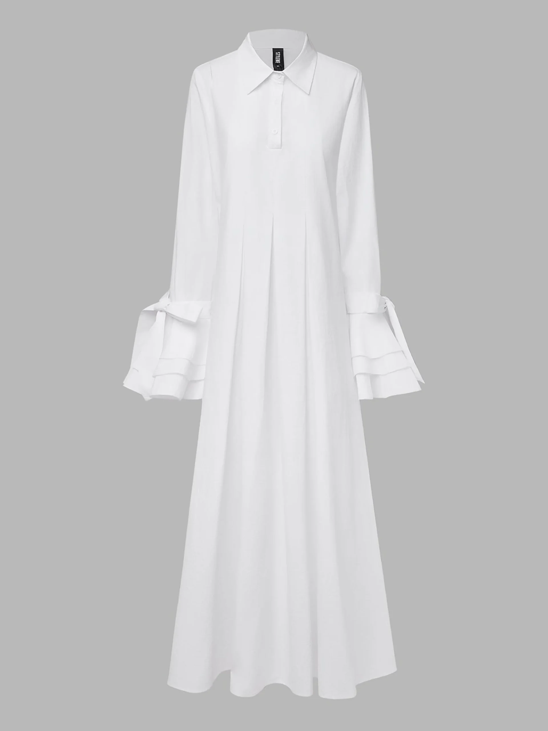 Urban Plain Ruffle Sleeve Shirt Collar Maxi Dress