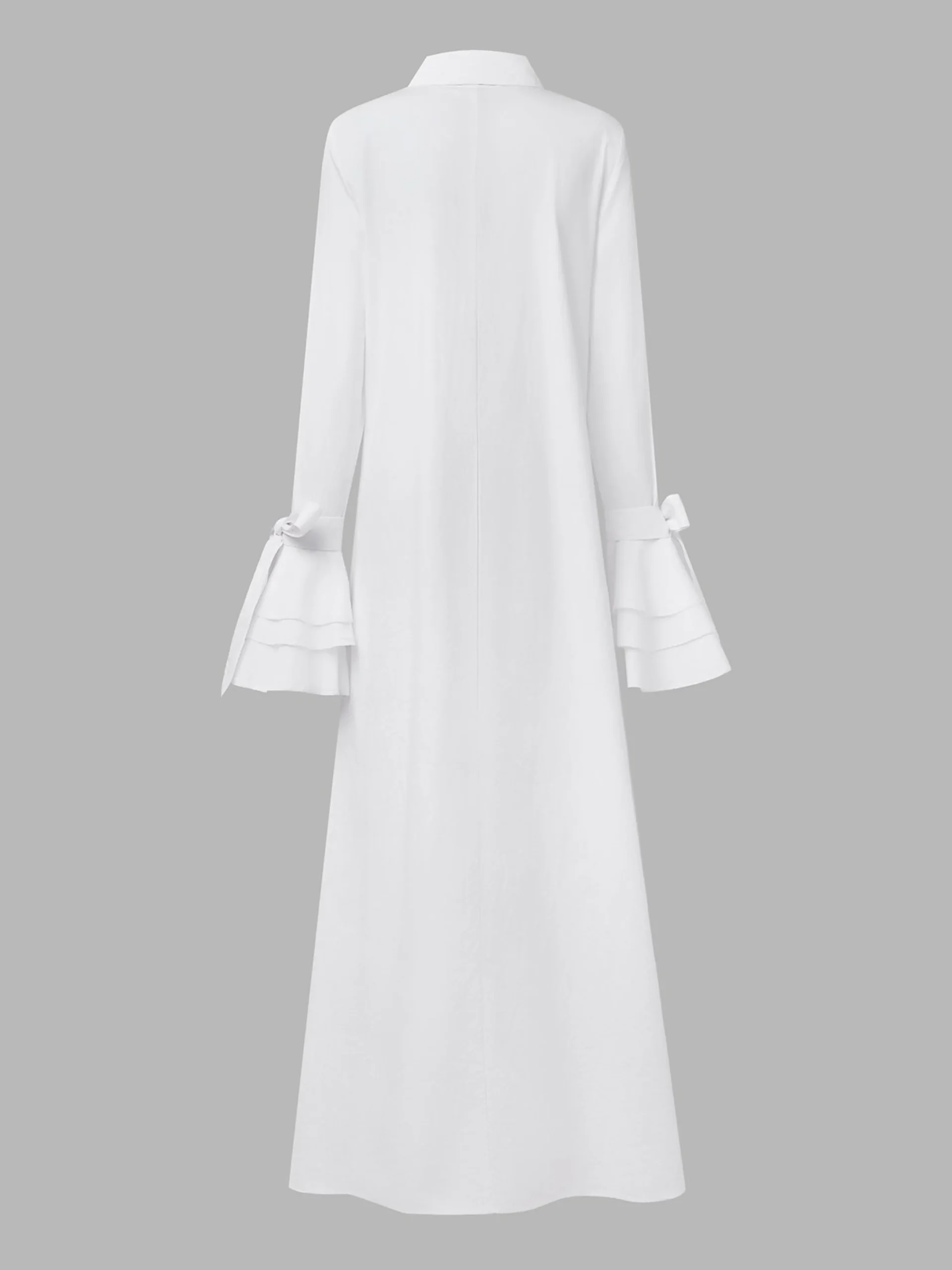 Urban Plain Ruffle Sleeve Shirt Collar Maxi Dress