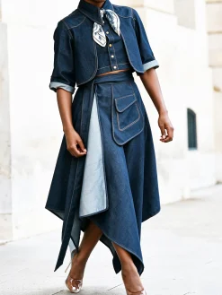 Urban Plain Shirt Collar Denim Shirt