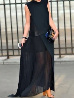 Urban Plain Split Joint Maxi Dress With No Belt