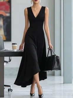 Urban Plain V Neck Maxi Dress