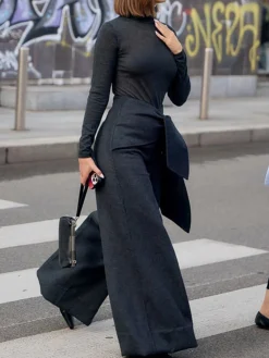 Urban Plain Wide Leg Pants With Belt